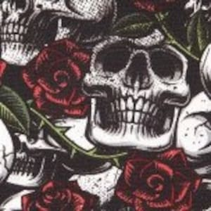 Poplin printed skulls with roses black cotton