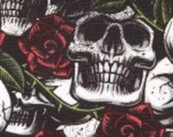 Poplin printed Skulls with roses black cotton