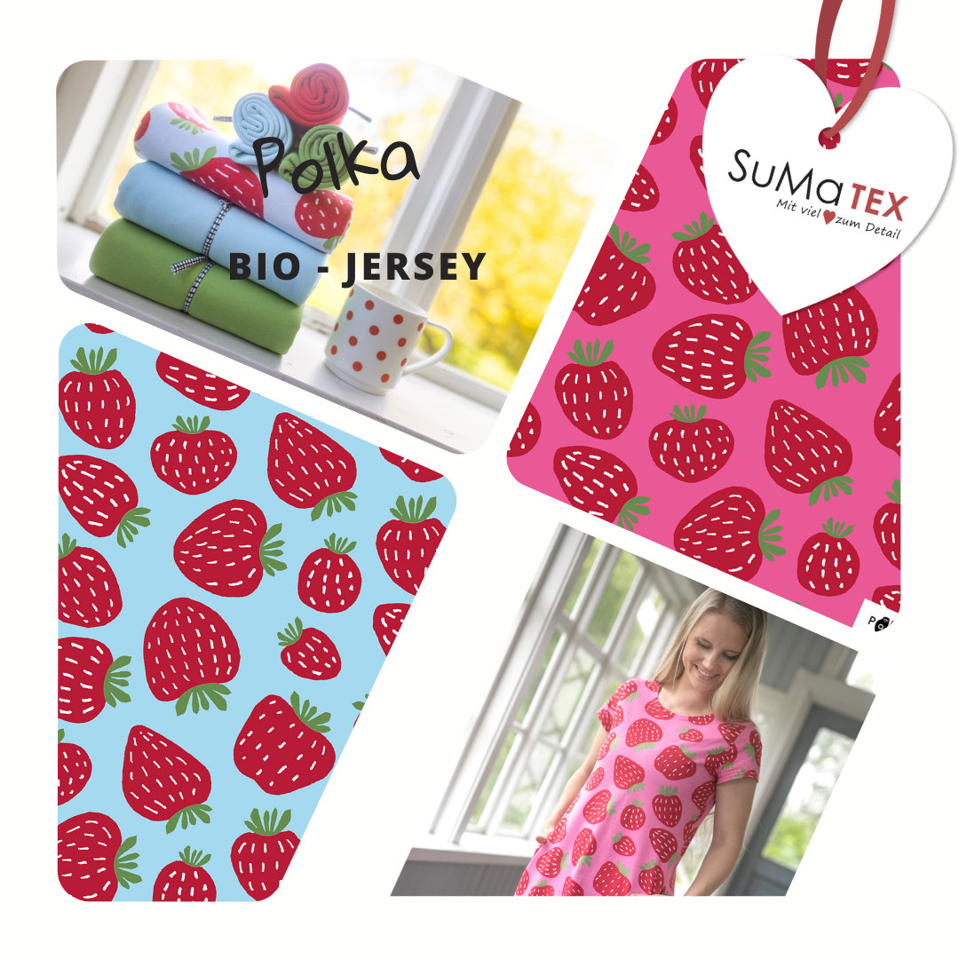 Jersey-Stoff Mit Erdbeeren – 95% Baumwolle, 5% Elasthan, 150 Cm Breit, Für Kinderkleidung & Deko