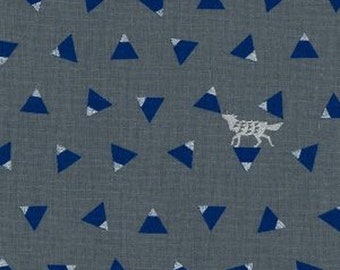 Canvas Kokka Echino Wolf grau blau metallic silbern