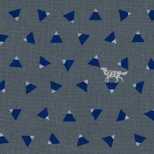 Toile Kokka Echino Wolf gris bleu métallisé argent