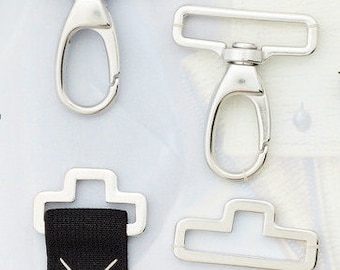 D-ring & carabiner hook set or individually, metal, 30 or 40 mm closure, bag