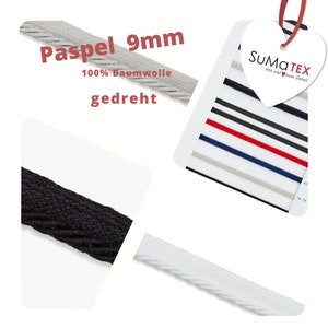 Paspelband 9 mm gedreht schwarz
