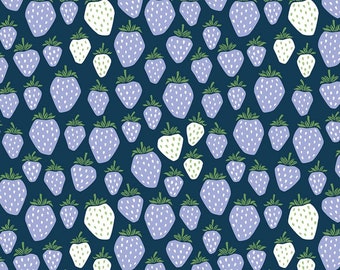 Cotton & Steel woven fabric Under the Apple Tree - Queen of Berries - dark blue