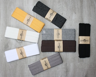 3 m bias binding jersey viscose 20 mm white, cream, grey, taupe, brown, black oaki doki