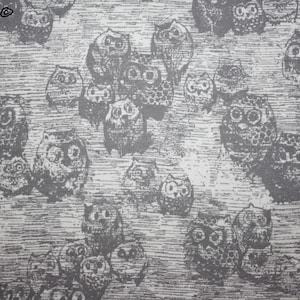 Katoen Wonderland Art Gallery Stoffen grijze uilen