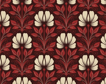 Organic Cotton by Cloud9 Fabrics Magic Flower Flowers Red Brown Cream