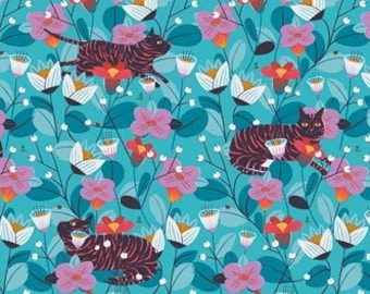 Cotton & Steel Cotton lolis garden cats turquoise