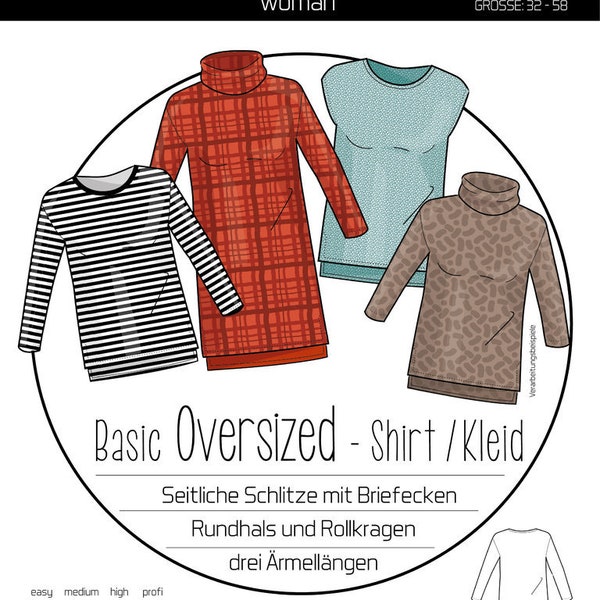 BASIC Obersized Shirt / Kleid kibadoo Schnittmuster Papier Damen Gr. 32 - 58