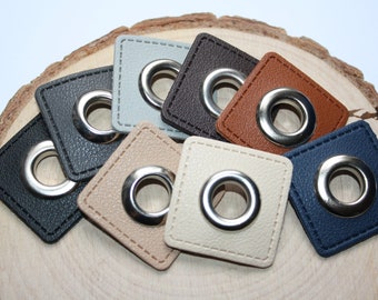 Eyelet patches for cords imitation leather 10 mm black, beige grey 32 x 32 mm