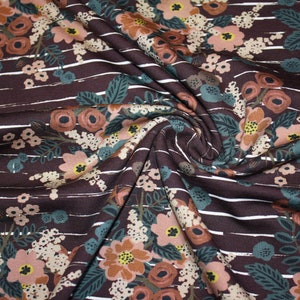 Megan Blue Brushed French Terry Striped Floral aubergine