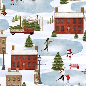 a Christmas to remember by 3wishes fabrics cotton winter village light blue