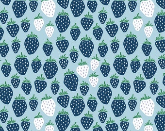 Cotton & Steel woven fabric Under the Apple Tree - Queen of Berries - light blue