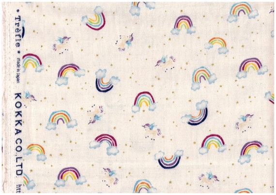 KOKKA Cotton Double Gauze Rainbow Unicorn Muslin off-white