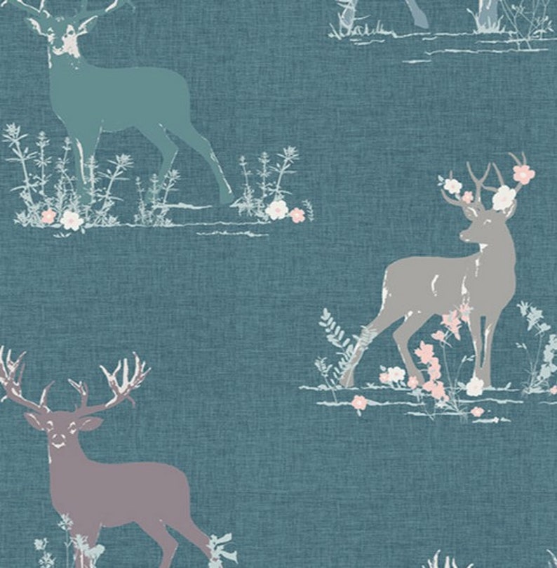 Art Gallery Fabrics Jersey Dear Deer Teal Bild 1