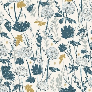 Cotton & Steel Baumwolle SUMMER FOLK Blumen blue ochre