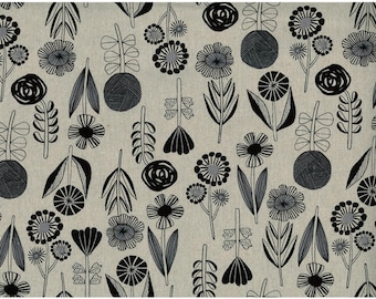 KOKKA cotton modern Japanese fabric BLOOM by BOOKHOU gray / flax / black