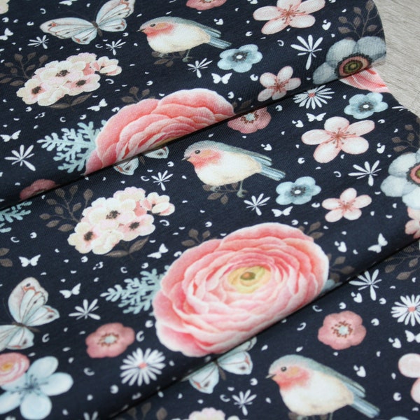 Jersey Blumen Megan Blue digital tricot sweet Flower dark navy