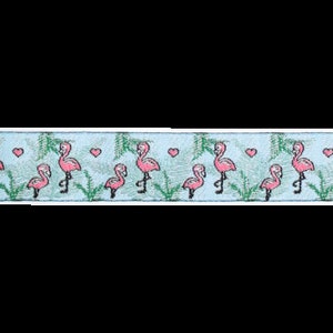 daydogdesings Woven ribbon jacquard border Flamingo 20 mm blue