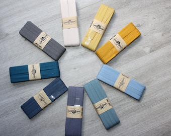3 m bias binding jersey viscose 20 mm skin, yellow, mustard, blue, petrol, grey oaki doki