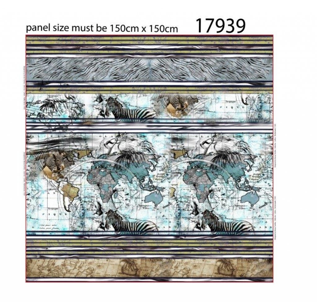 Stenzo Jersey Print World Map Zebra Panel 150 x 150 cm