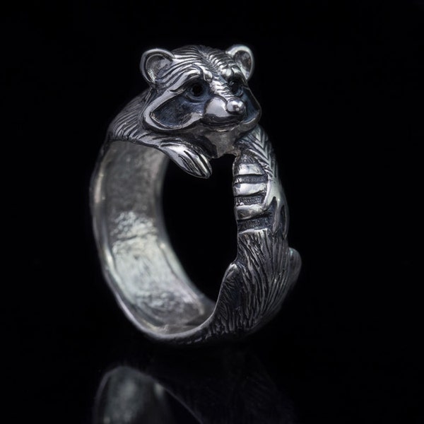 Raccoon Ring, sterling silver, handmade