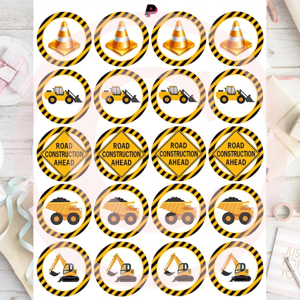 CONSTRUCTION Cupcake Toppers. PRINTABLE. Baby Shower Favors. Party Decor. Construction. Birthday Party Decorations.