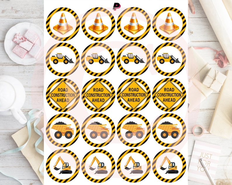 CONSTRUCTION Cupcake Toppers. PRINTABLE. Baby Shower CONSTRUCTION Cupcake Toppers. PRINTABLE. Baby Shower