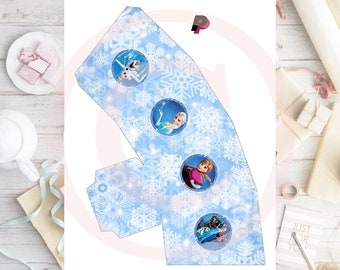 アナと雪の女王のポップコーン ボックス。印刷可能。ディズニーのベビーシャワーの記念品。ディズニーのパーティーの装飾。アナと雪の女王。ディズニーの誕生日パーティーの装飾。
