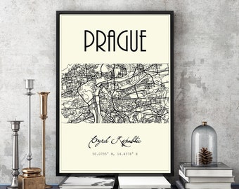 PRAGUE Czech Republic, City Street Map Poster, Printable Wall Art, Europe Map, Coordinates Travel Poster - Various Sizes, Digital Download