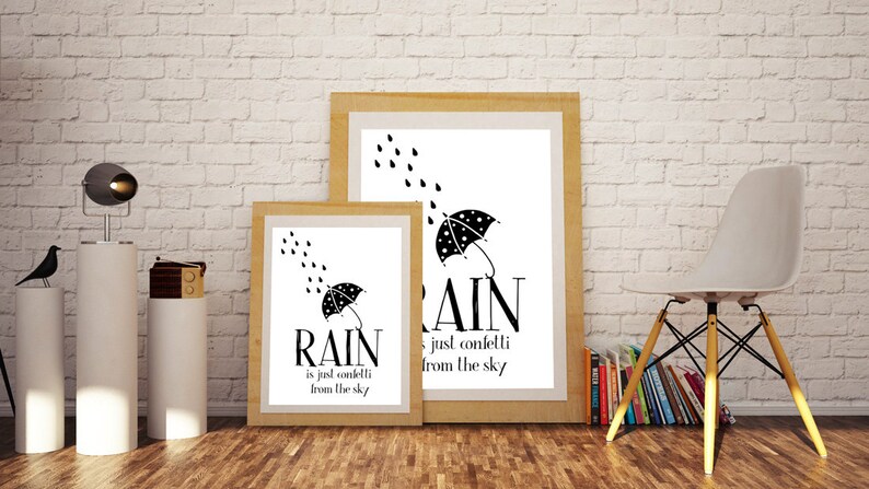 Rain is just Confetti from the Sky Inspirational Quote Art Poster 24 x 36 Motivational Typography / Scandinavian Minimalist Wall Art image 3