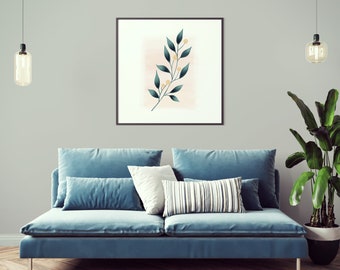 Botanical Minimalist Watercolor, Pastel Wall Art, Minimalist Floral, Boho Botanical, Modern Leaves Wall Art -  INSTANT DIGITAL DOWNLOAD