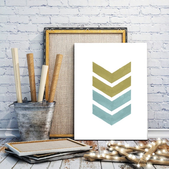 Turquoise Watercolor Chevron Wall Art Printable Chevron Art | Etsy