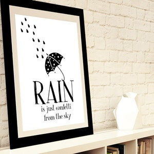 Rain is just Confetti from the Sky Inspirational Quote Art Poster 24 x 36 Motivational Typography / Scandinavian Minimalist Wall Art image 2