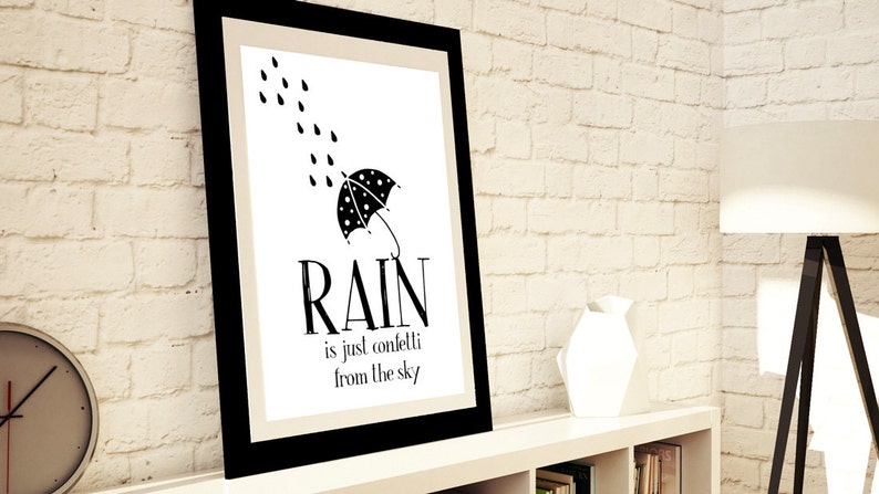 Rain is just Confetti from the Sky Inspirational Quote Art Poster 24 x 36 Motivational Typography / Scandinavian Minimalist Wall Art image 2