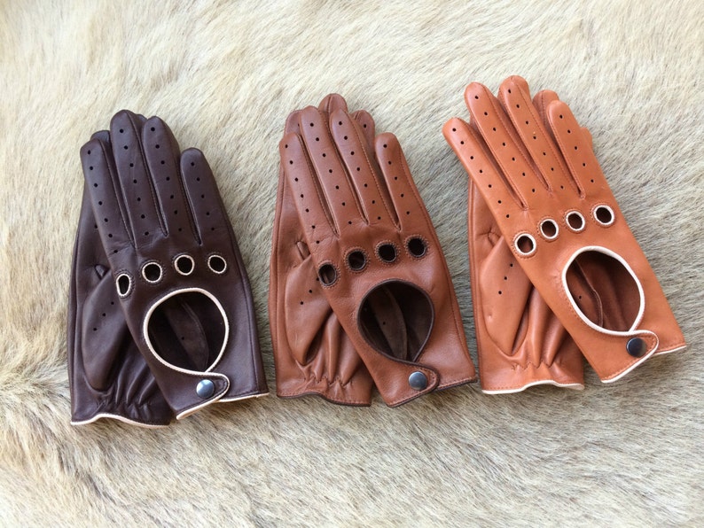 Handmade Men/'s Black Driving Gloves Deerskin Leather Blue Stitching and piping