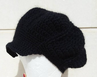 Women's crochet newsboy hat with brim, hat with visor, knit hat with brim, cap with visor, beret with visor for women