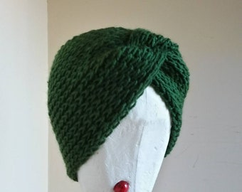 Bande de turban vert pelouse en laine pour femmes, bandeau tricoté, bande de cheveux, bandeau vert, housse d’oreille en laine