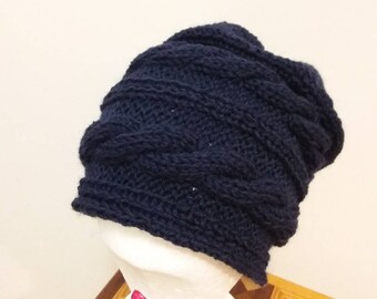 Handgemachte Wintermütze aus Wolle für Herren und Damen, geflochtene Mütze, schwarze Wollmütze