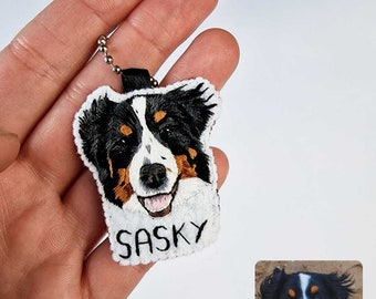 Dog Cat or Rabbit key ring embroidered with the image of your pet. To personalize