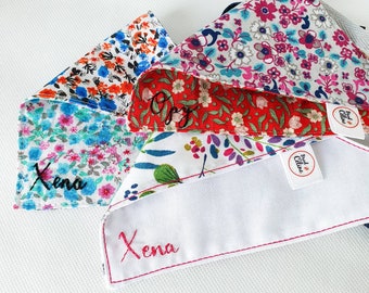 Collection FlowerPower, Bandana réversible pour chien ou chat, broderie prénom en option