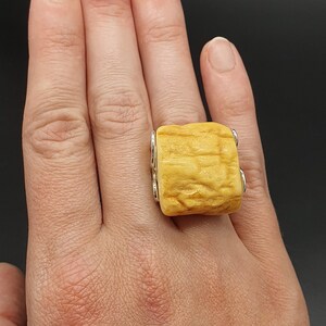 Square Natural Unpolished Raw Amber Ring, 10.5g, Sizeble Amber Ring 15+mm (4.5 USA), Unpolished Top, #609
