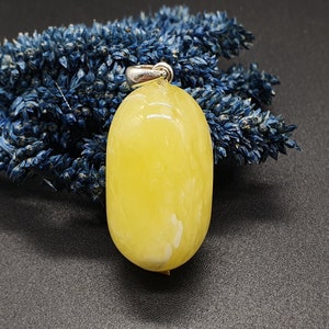 Amber Pendant, Oval Pendant , 925 Sterling Silver, 5g, Opaque Yellow Colour, 5 g, #417