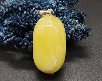 Amber Pendant, Oval Pendant , 925 Sterling Silver, 5g, Opaque Yellow Colour, 5 g, #417