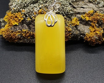 Amber Pendant, Opaque Yellow, 6 g, Rectangle Shape, 925 Sterling Silver, #380