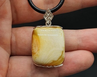 Amber Pendant, Natural Gemstone, Milky with Yellow, 10.0 g, Sterling Silver Backside,  Baltic Amber, Natural Pattern, #618