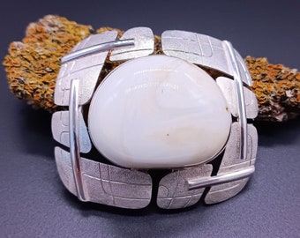 Natural Amber Brooch, 925 Sterling Silver, 32g, Royal White with Milky Amber, Baltic Amber Brooch, Amber Accessories, #777