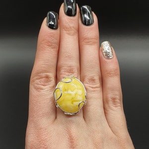 Adjustable Amber Ring, Sizeble Ring, Yellow Honey With Milky White, 8 g, 925 Sterling Silver, #234