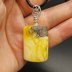 576 Natural  Amber Pendant, Yellow White with Brown,  925 Sterling Silver, Baltic Amber, Cristmas Gift, Handmade Jewelry, Unique