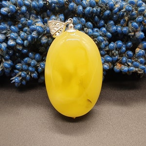 Amber Pendant, Oval  Pendant , 925 Sterling Silver, Opaque Yellow Colour, 13 g, Natural Amber, #429
